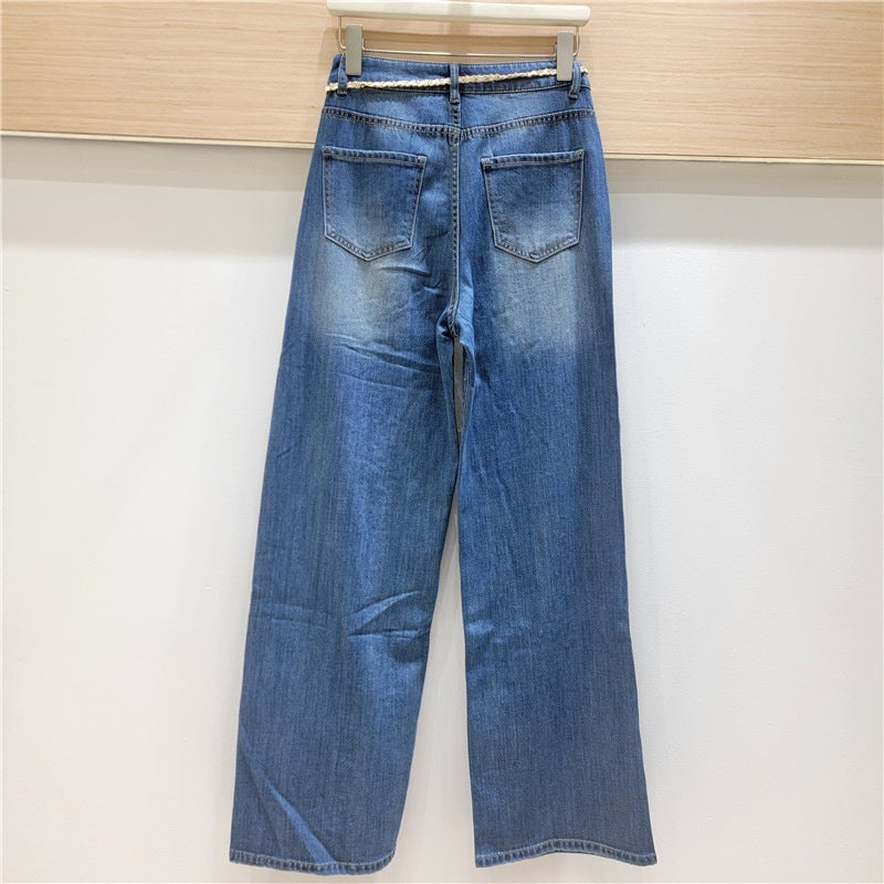 Lace Stitching Rhinestone Jeans