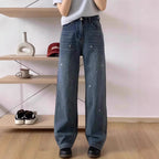 Light Blue Narrow Wide Leg Jeans Straight Spring