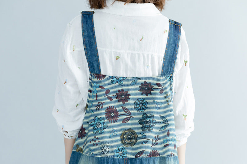 Washed Jeans Strap Adjustable Make Old Ripped Large Pocket Women