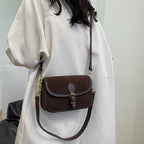 Frosted Leather Bag Magnetic Snap Shoulder Messenger Bag