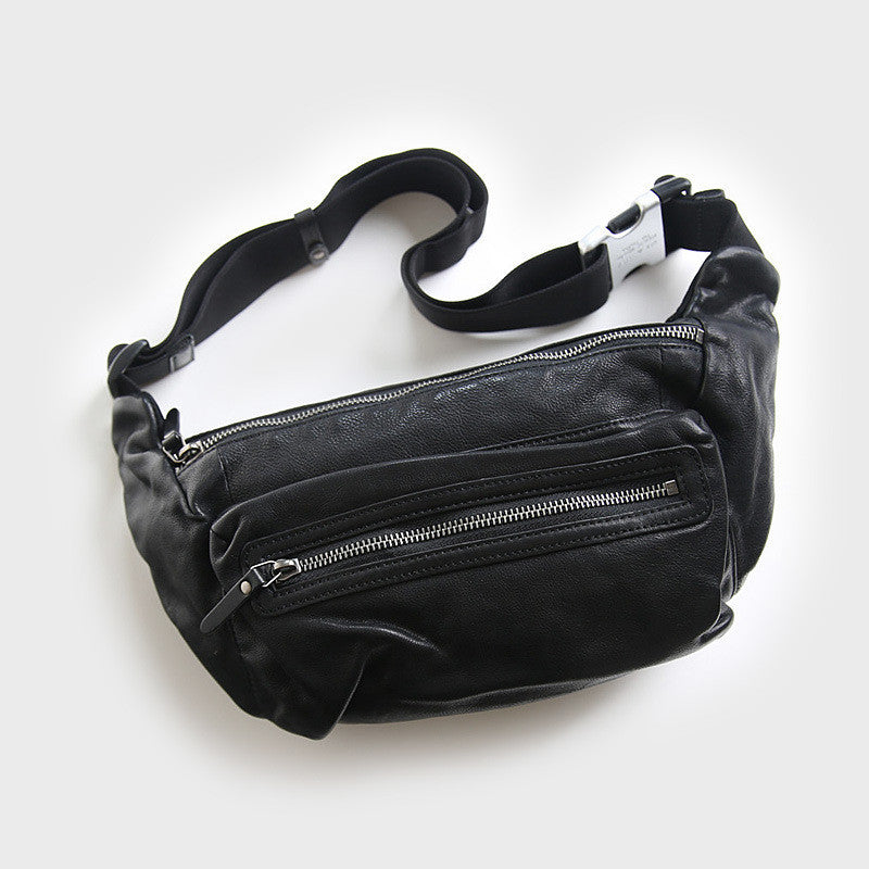 Men's Vegetable Tanned First Layer Leather Chest Bag Casual Shoulder Crossbody Backpack