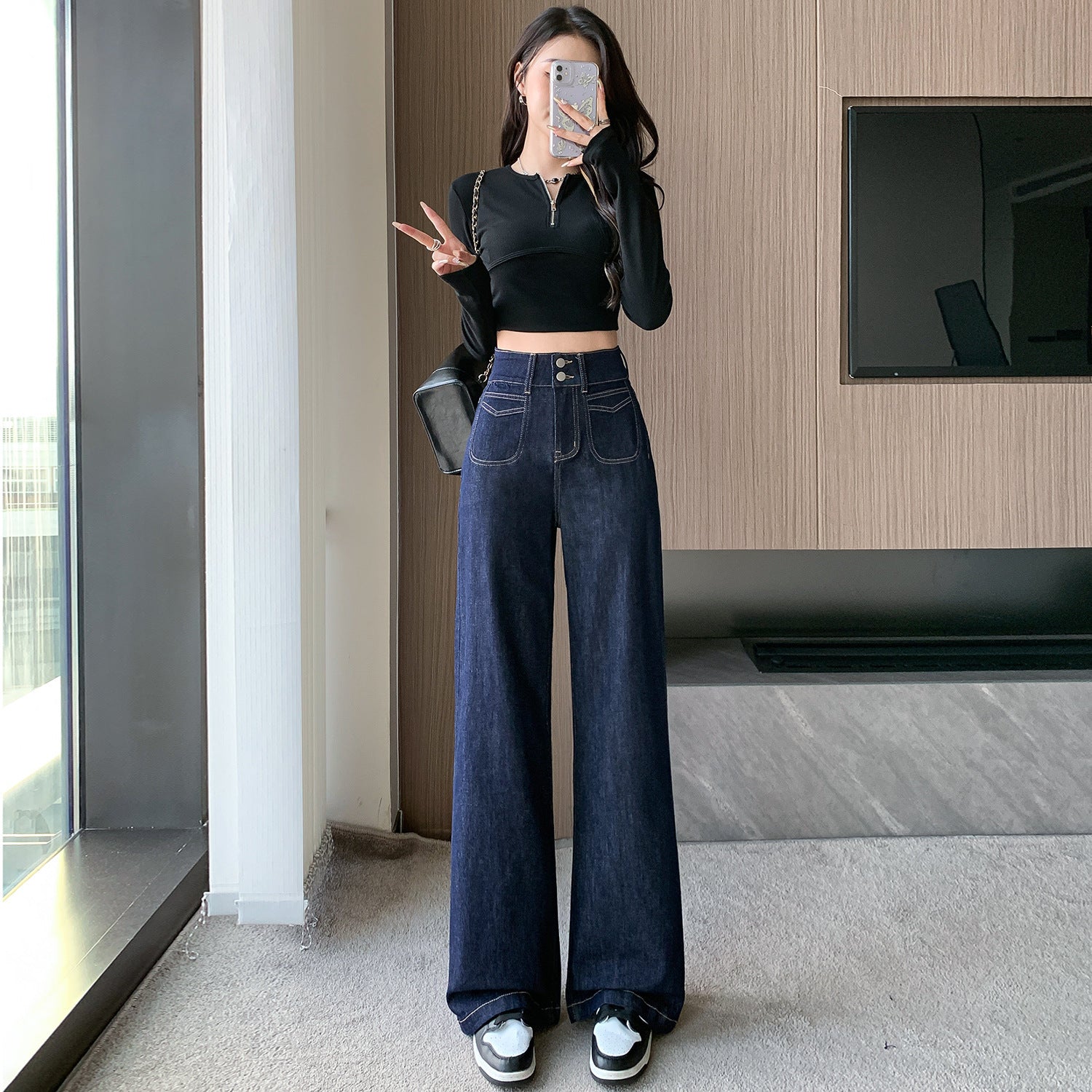 Retro Wide Leg Jeans Women's Spring And Autumn Loose Small High Waist Straight