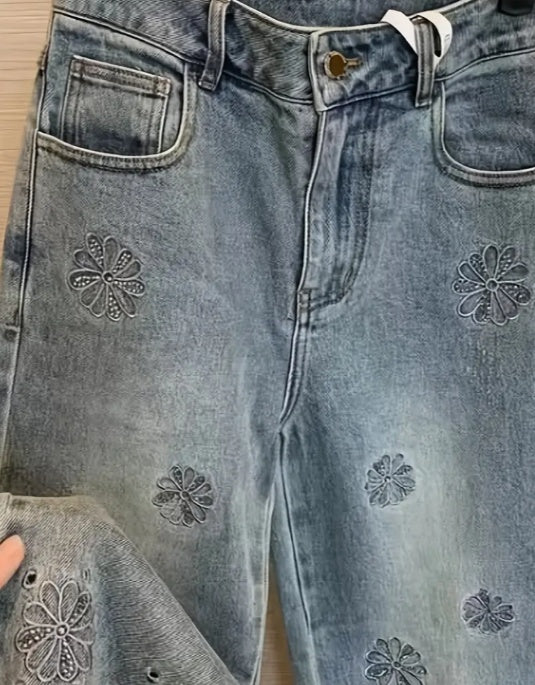 Ladies' High Waisted Straight Leg Loose Jeans